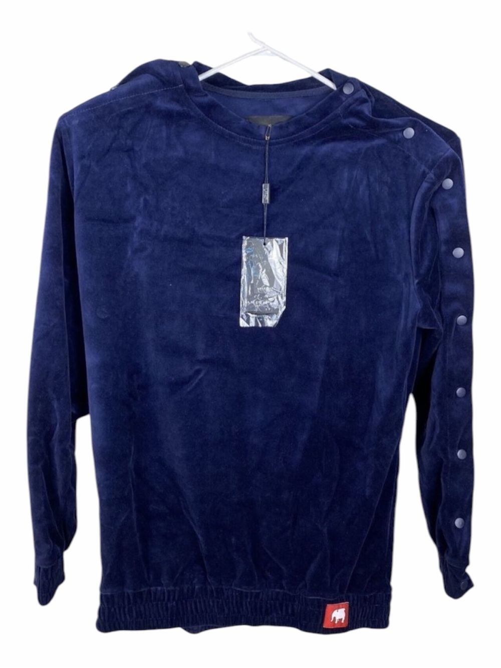 American Stitch Velour Sweatshirt Men's Medium Navy Blue Dog Logo Ribbed hem NWT